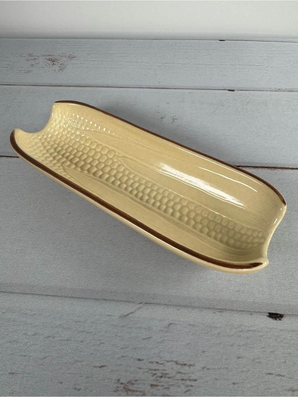 Vintage Pfaltzgraff Village Corn on the Cob Relish Dish #46 Cream Brown Trim